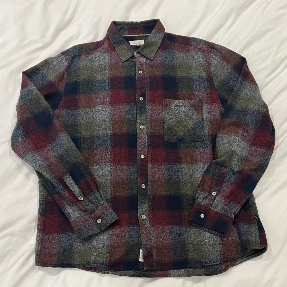 Men's Plaid Button-Down Shirt - Red, Blue, Gray